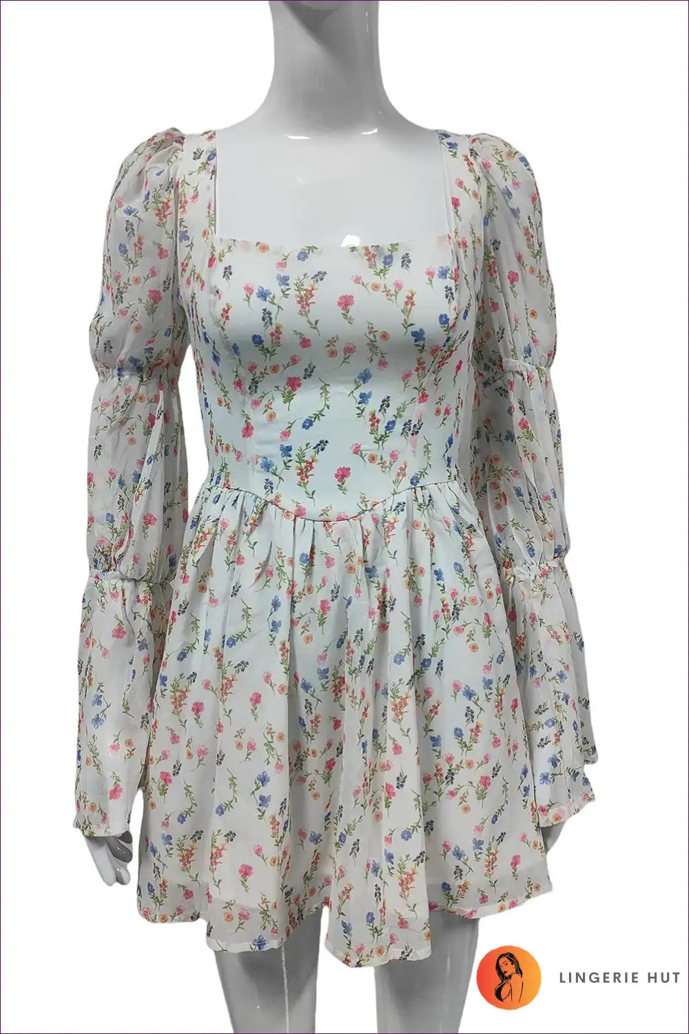Levoire | Robe Mini à Manches Bouffantes Flower - Élégance Romantique Blanc