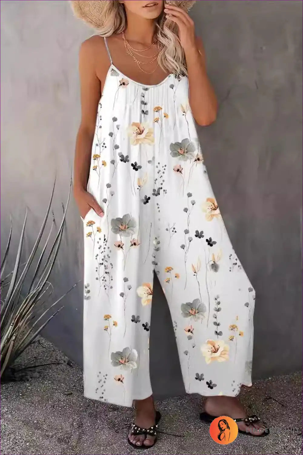 Levoire | Salopette spaghetti florale - Élégance décontractée Blanc