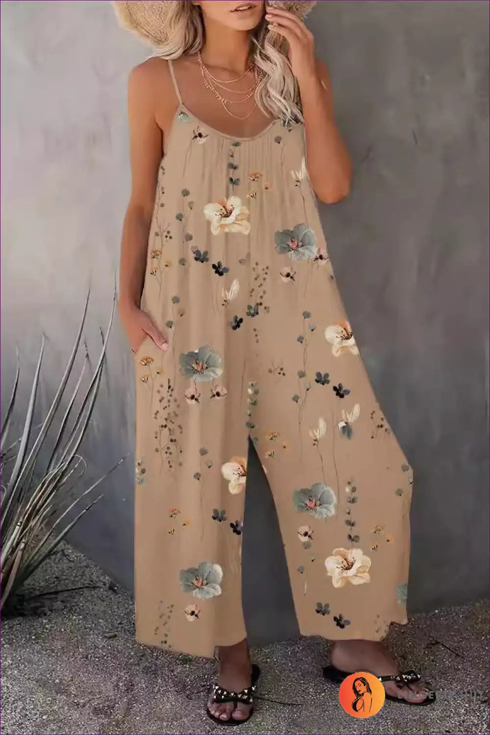 Levoire | Salopette spaghetti florale - Élégance décontractée Khaki