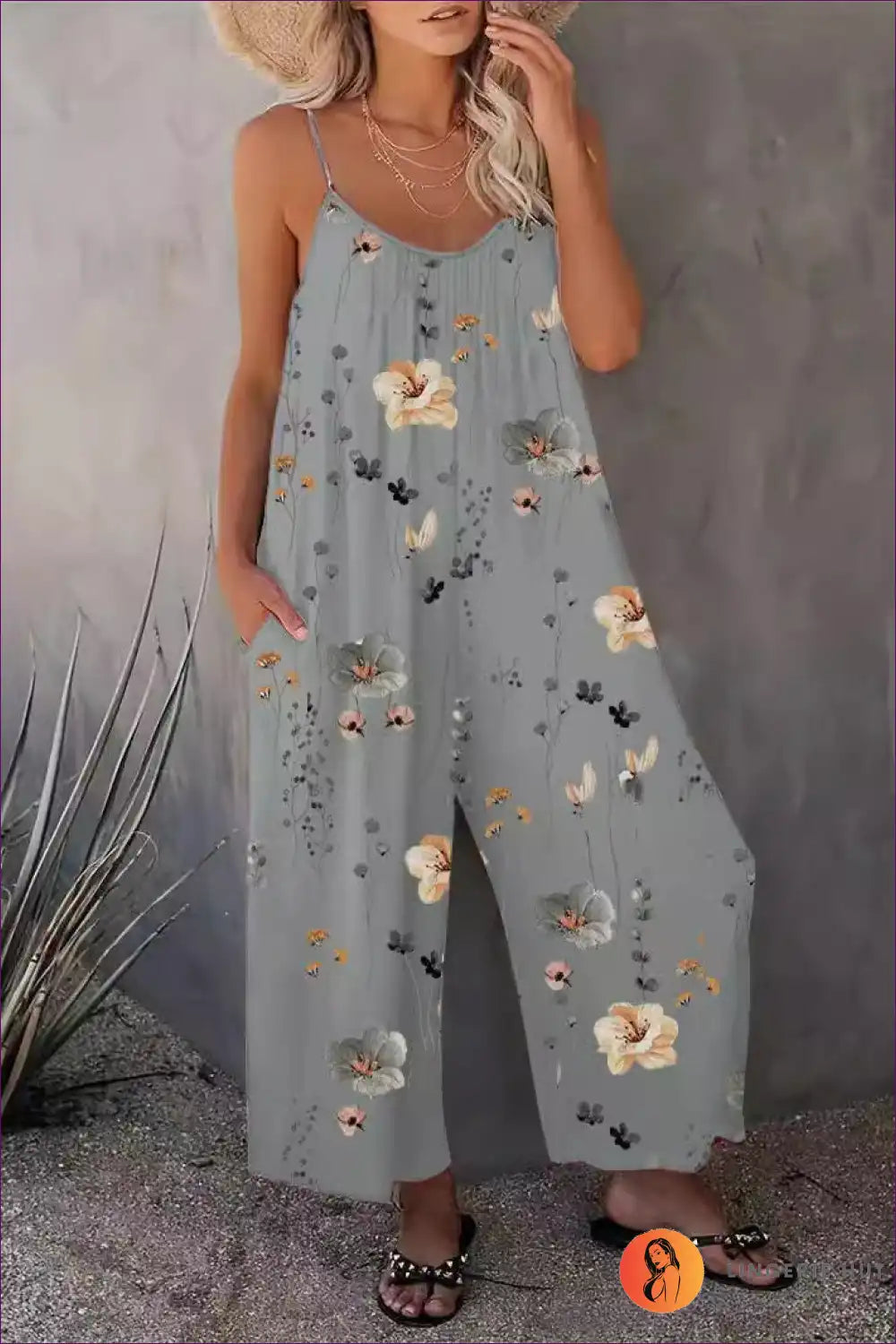 Levoire | Salopette spaghetti florale - Élégance décontractée Gris