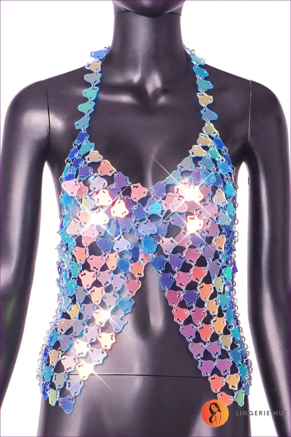 Levoire | Glam Night Halterneck T-shirt - Sexy Été Brillance Une taille Bleu
