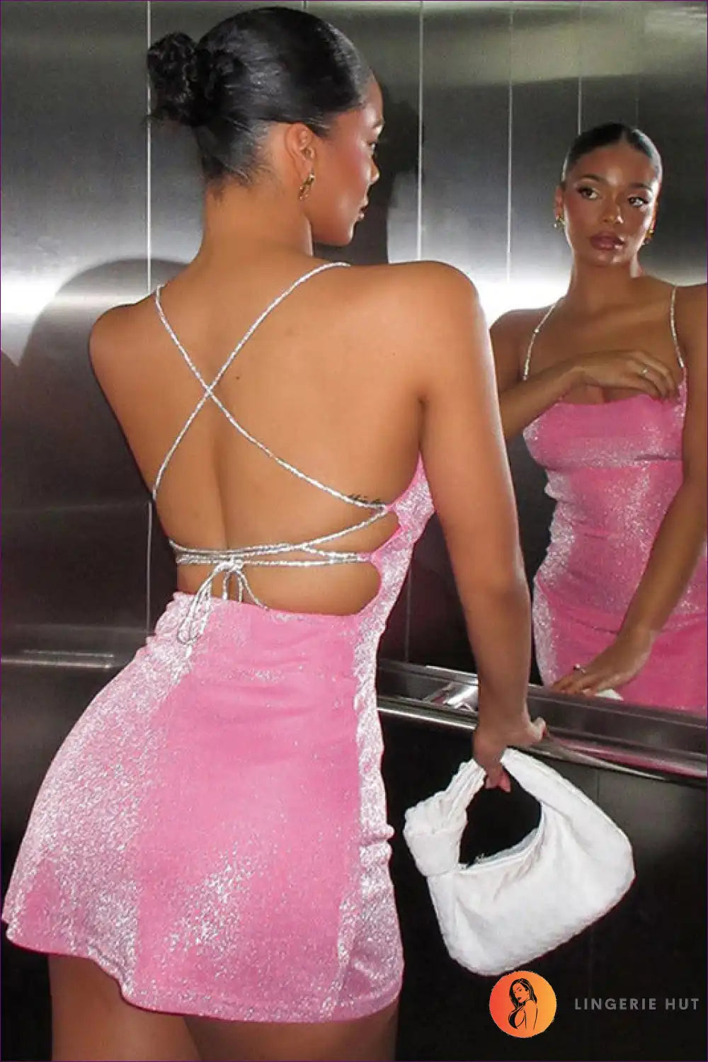 Levoire | Glitter Glam Rose Mini Robe - Discours de Fête Éblouissant