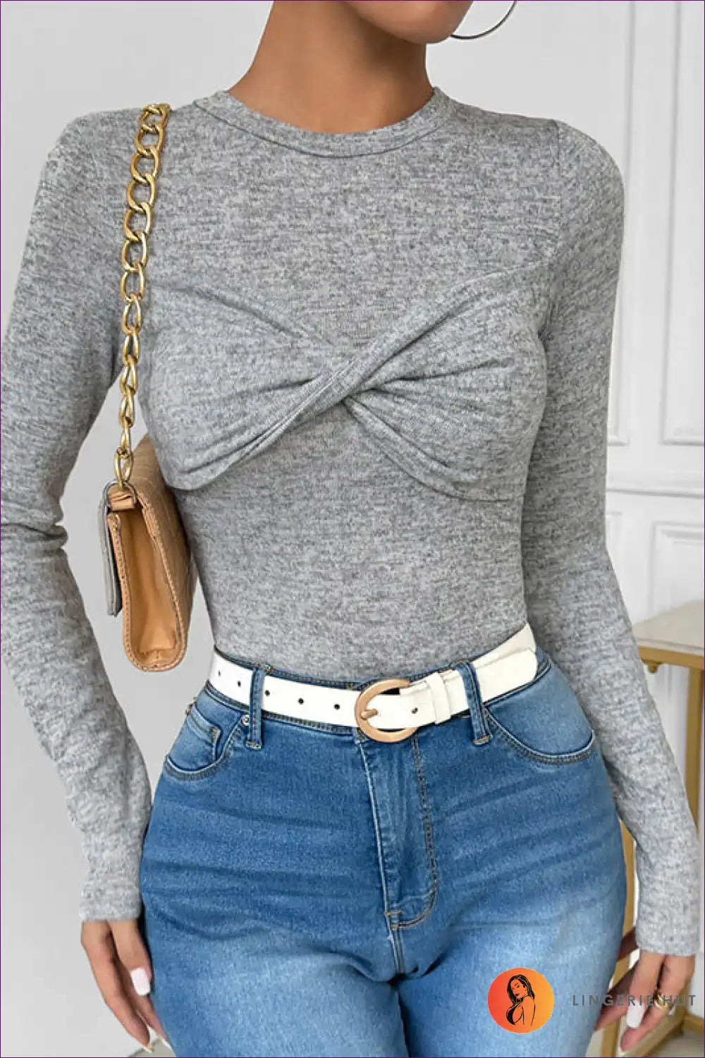 Levoire | Gris Twist-Front Long Sleeve – Élégance Sans Effort