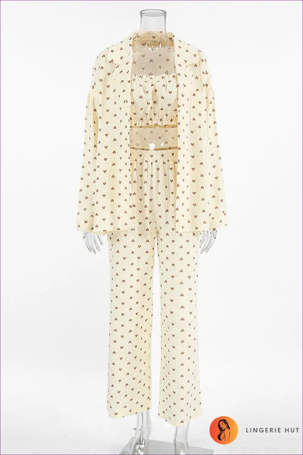 Levoire | Herz Coton Lounge Set – Confortable Ensemble de Pyjama en Trois Pièces Abricot