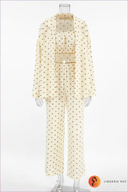 Levoire | Herz Coton Lounge Set – Confortable Ensemble de Pyjama en Trois Pièces Abricot