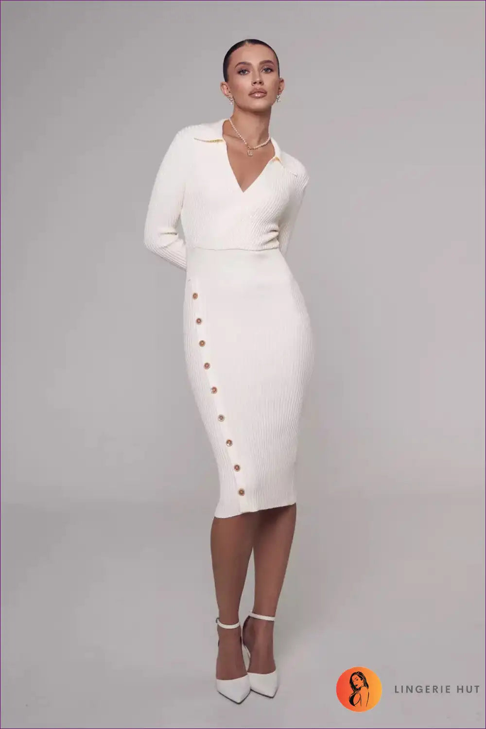 Levoire | Robe en tricot côtelé ivoire – Élégante et stylée sans effort Blanc