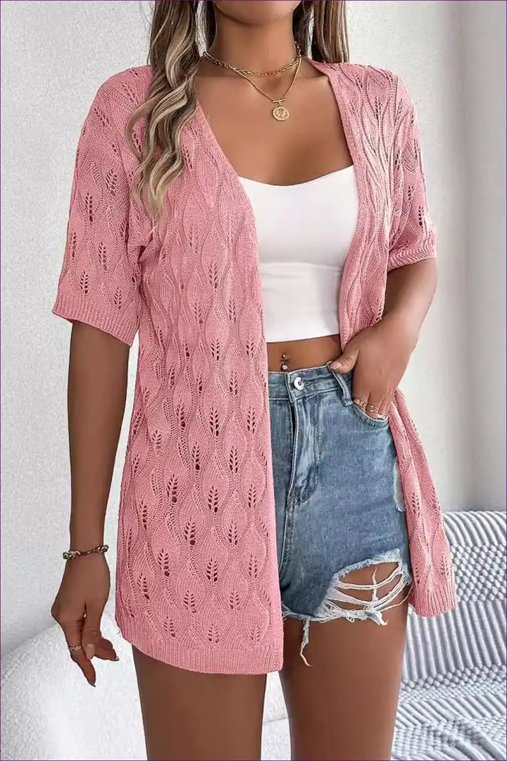 Levoire | Leafy Breeze Cardigan en Tricot - Élégance Décontractée Rosa