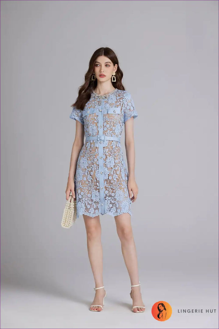 Levoire | Robe en dentelle à couches bleu clair – La perfection transparente et élégante Bleu