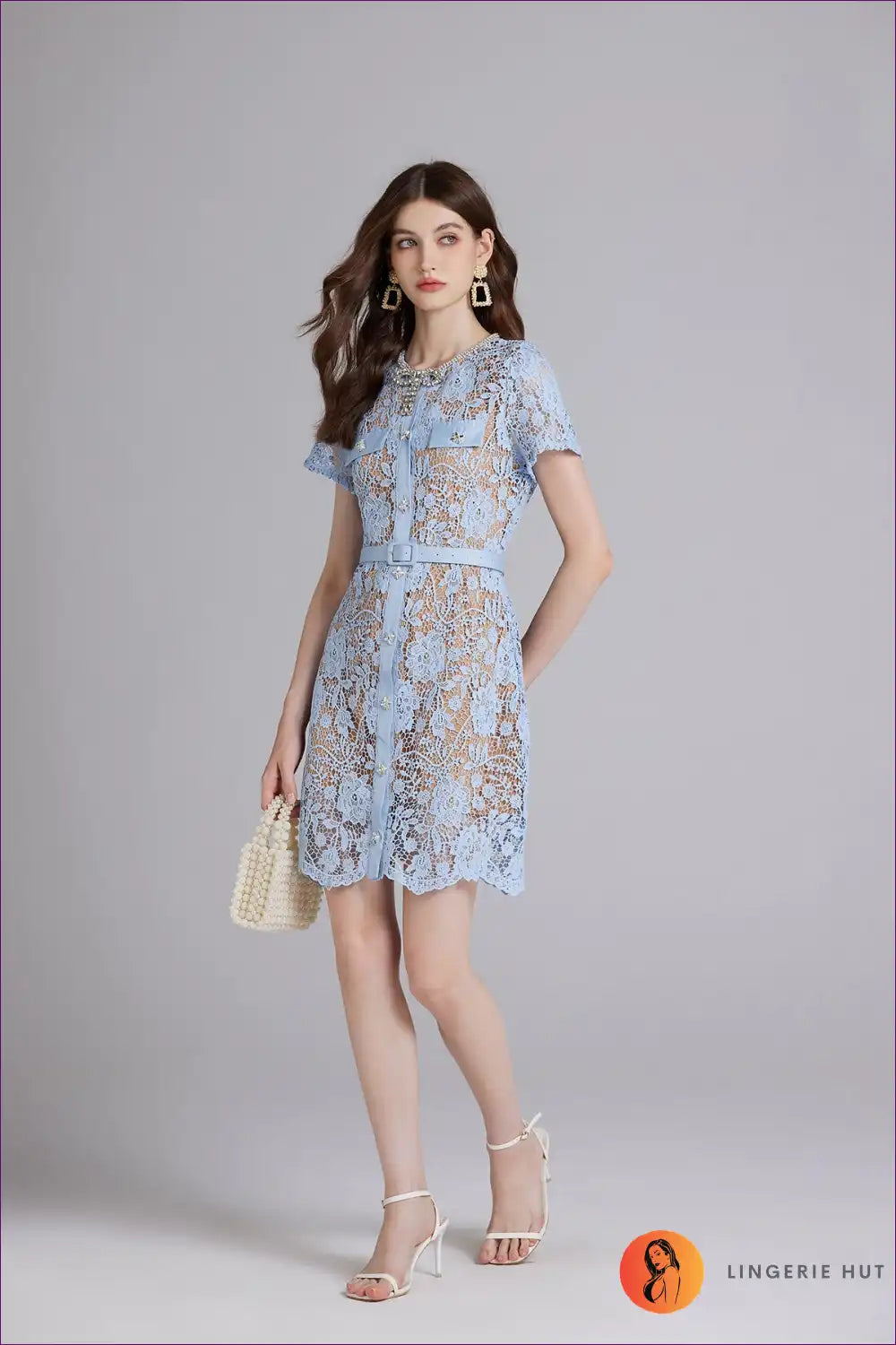 Levoire | Robe en dentelle à couches bleu clair – La perfection transparente et élégante