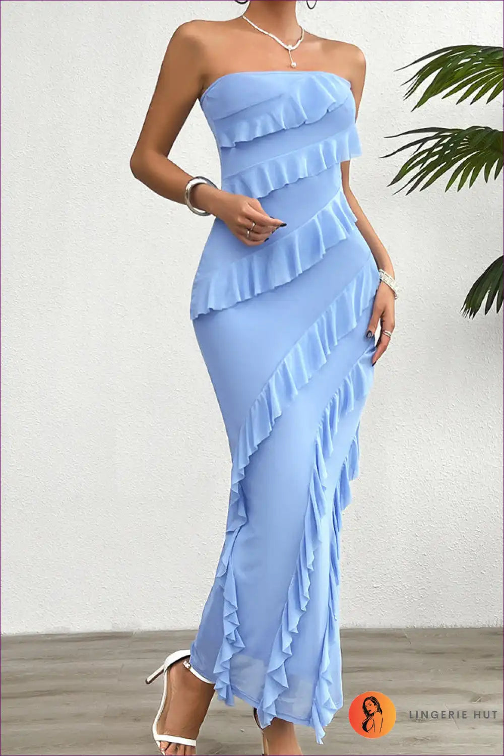 Levoire | Robe maxi en bleu clair à volants - Élégance sans effort Bleu