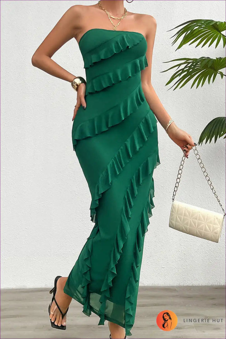 Levoire | Robe maxi en bleu clair à volants - Élégance sans effort Vert