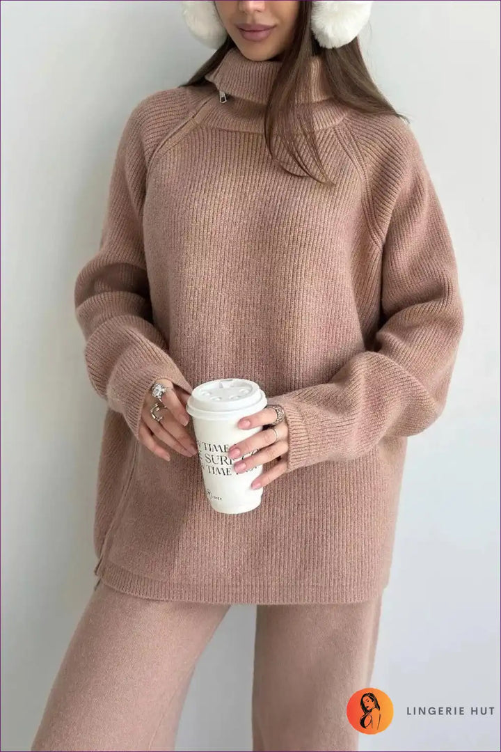 Levoire | Luxe Ripp-Fermeture Pullover - Élégance confortable pour chaque jour Une taille Khaki