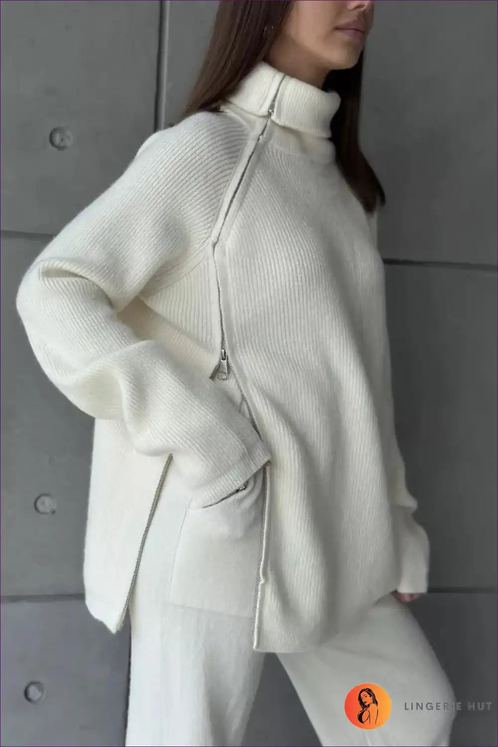 Levoire | Luxe Ripp-Fermeture Pullover - Élégance confortable pour chaque jour Une taille Blanc