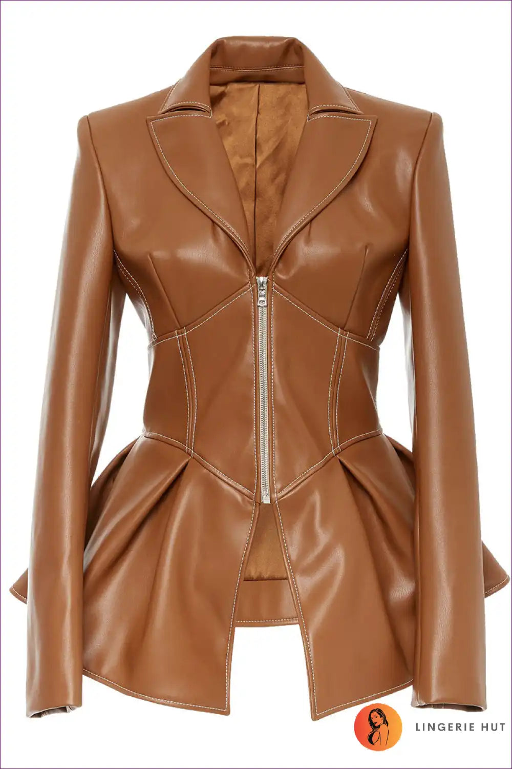 Levoire | Veste Peplum en Cuir Tan Ylélle – Fiercer Street Style Braun