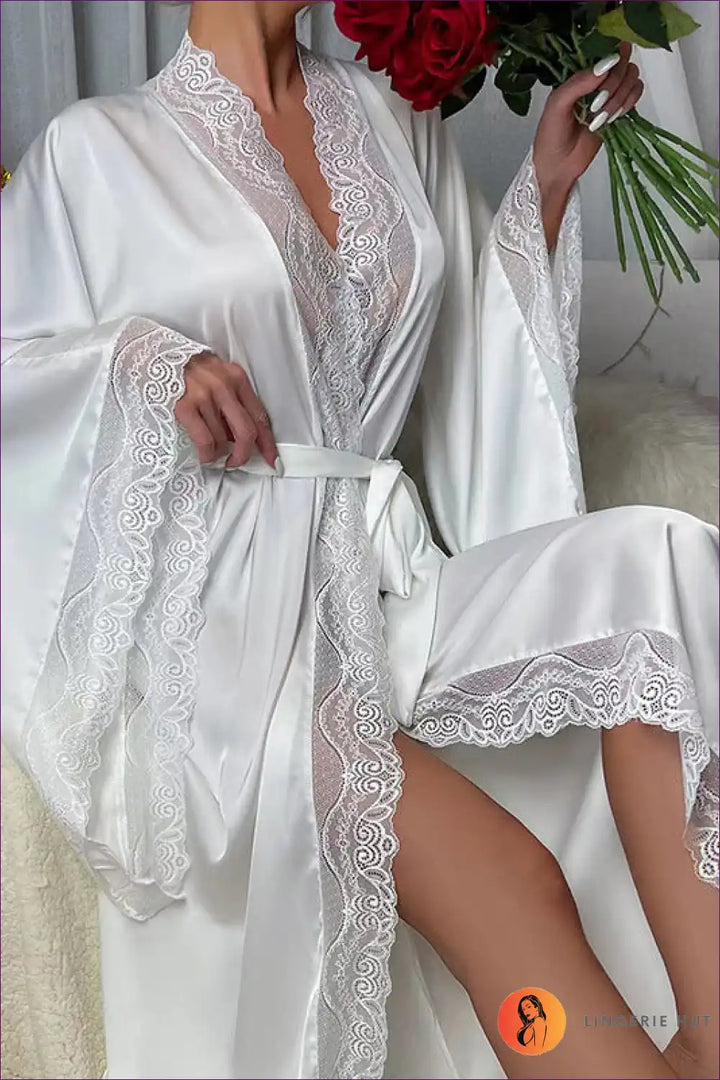 Levoire | Robe de chambre en satin rouge de luxe - Élégance sensuelle Blanc