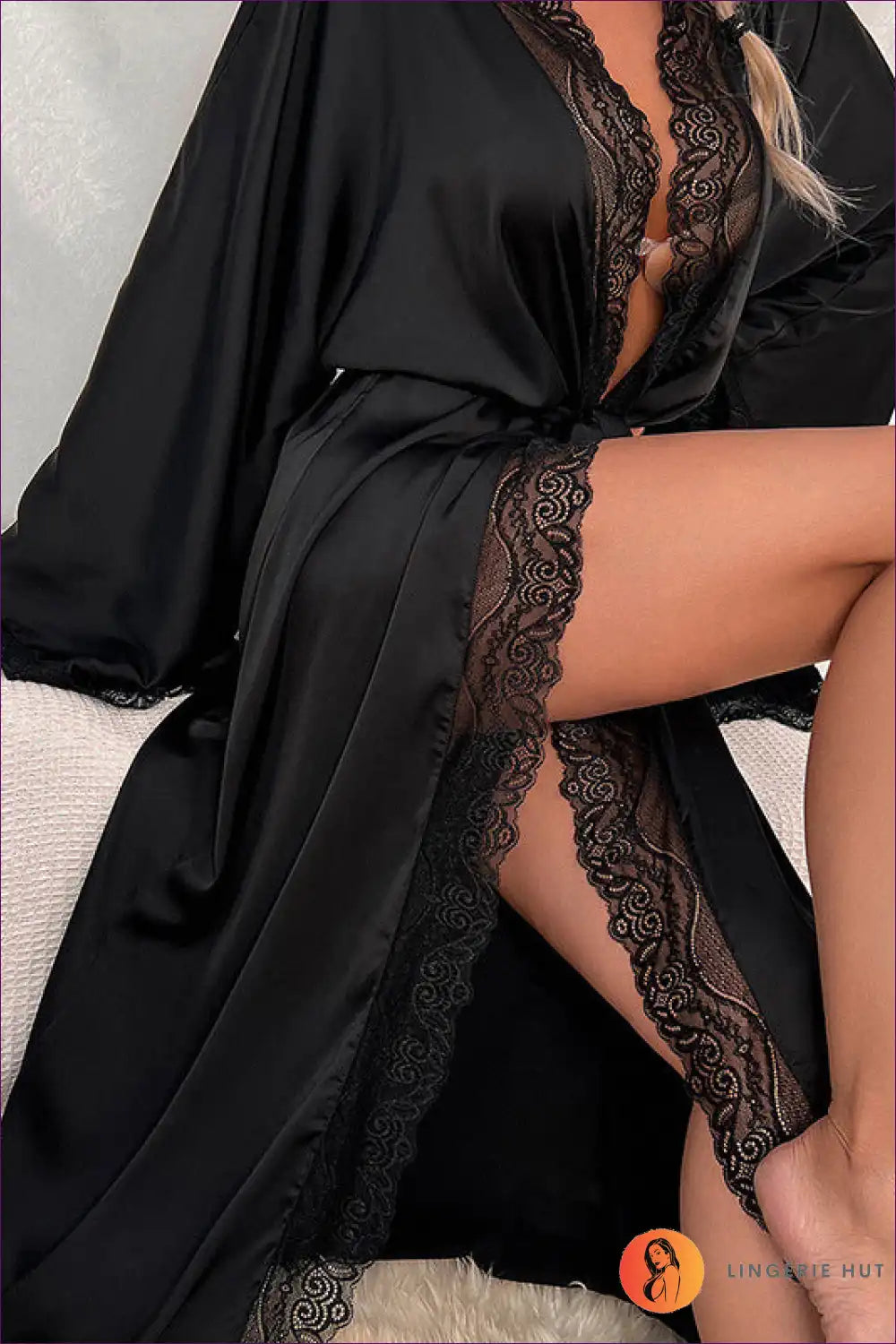 Levoire | Robe de chambre en satin rouge de luxe - Élégance sensuelle Noir