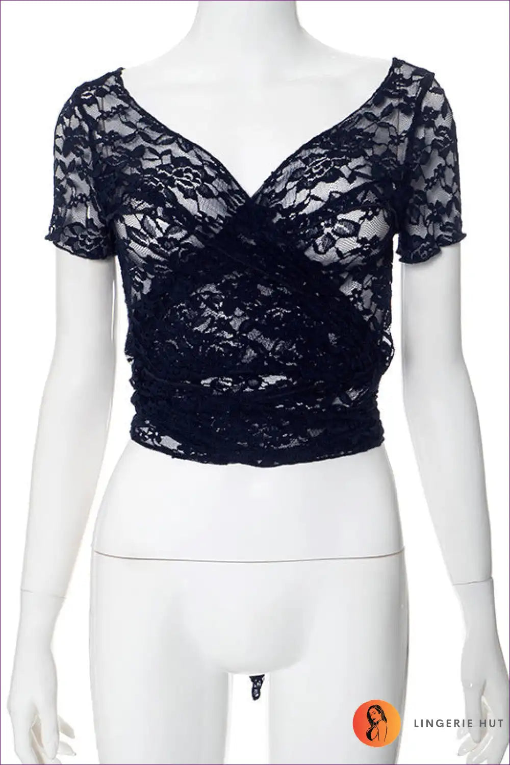 Levoire | Ensemble de robe portefeuille en dentelle bleu nuit - Charme sans effort Bleu marine