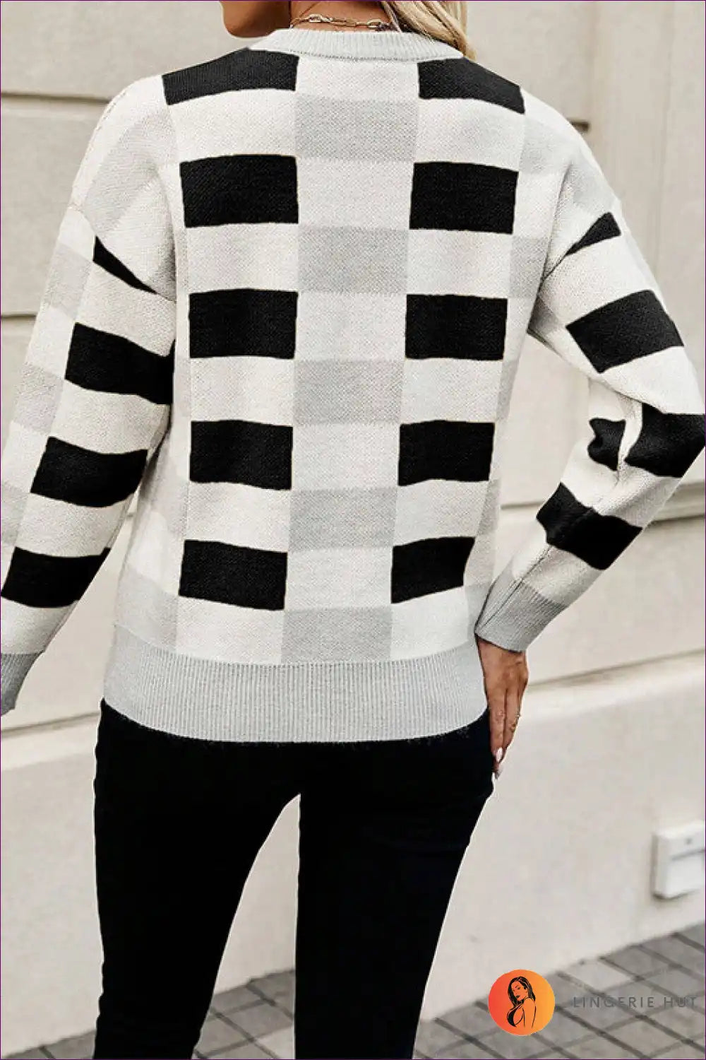 Levoire | Monochrome Pois pointillé Col rond Tricot - Moderne Élégant