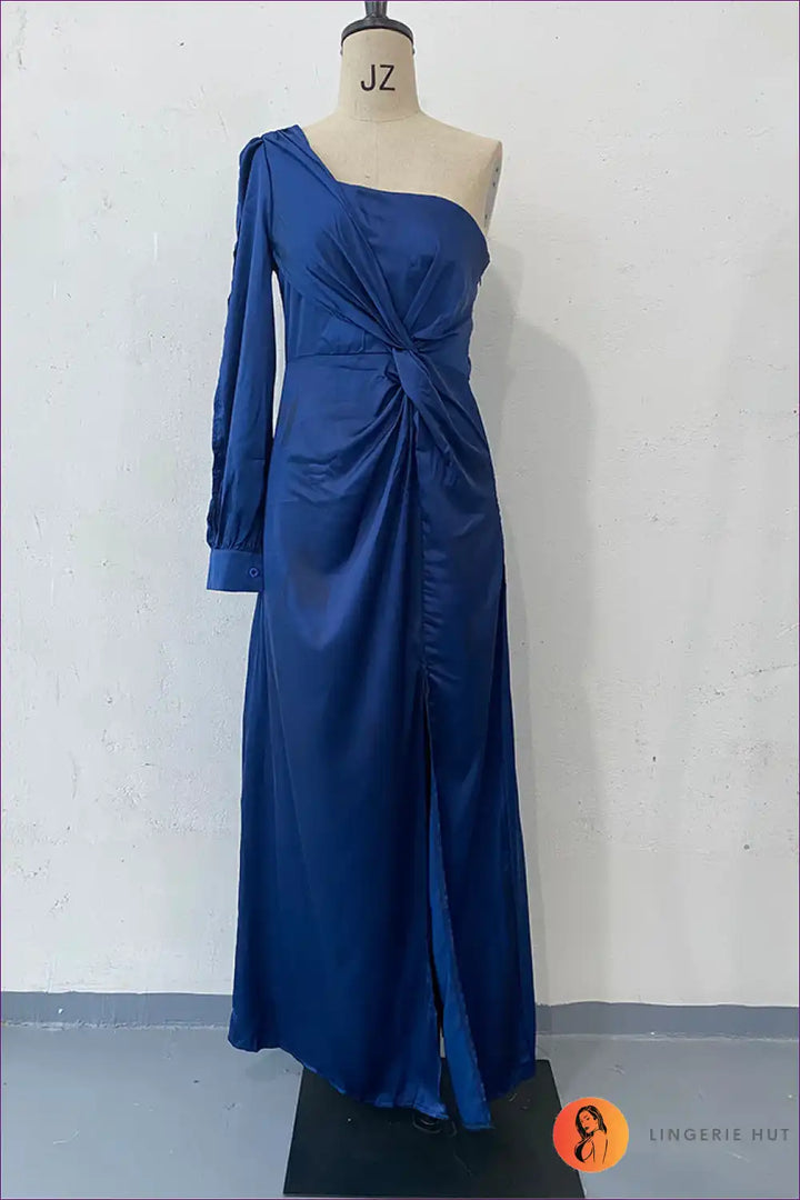 Levoire | Olive Enchantment Robe de Soirée à Une Épaule - Élégance Sophistiquée Bleu