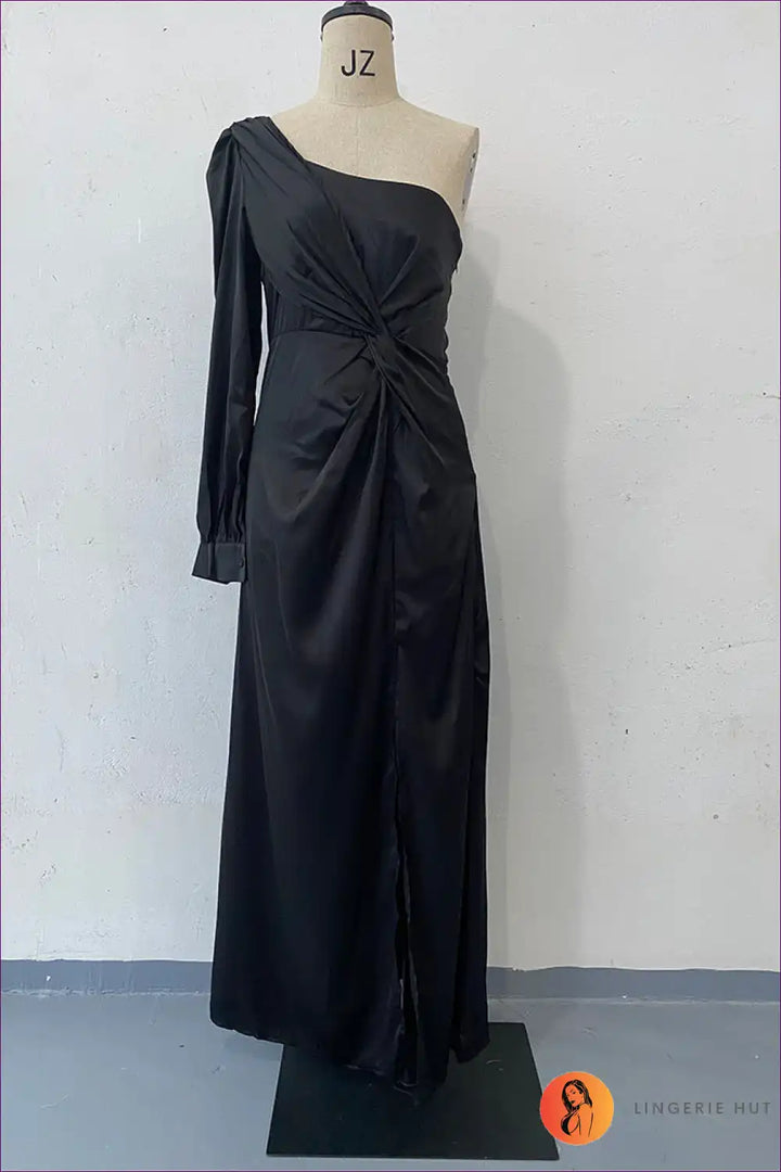 Levoire | Olive Enchantment Robe de Soirée à Une Épaule - Élégance Sophistiquée Noir