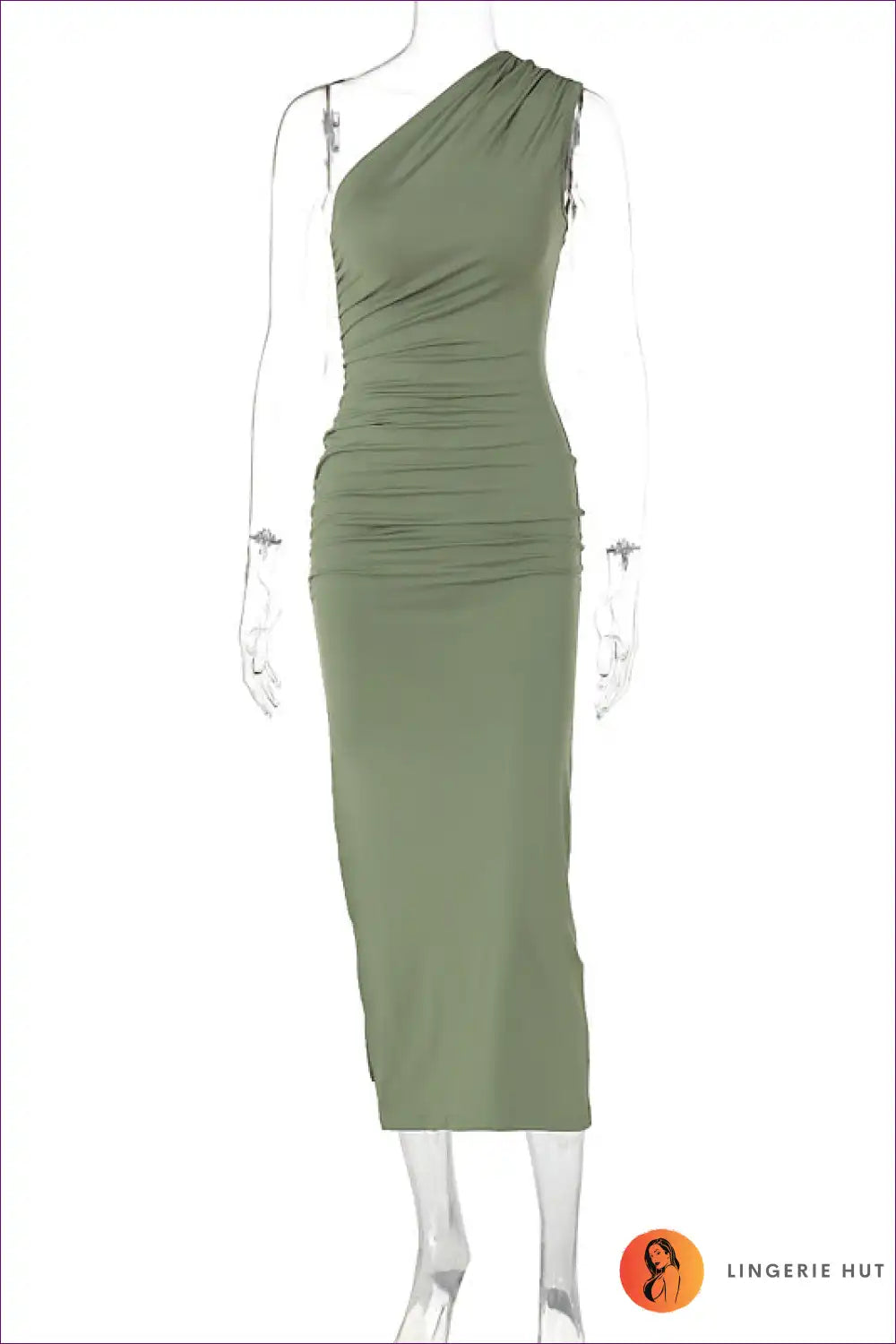 Levoire | Olive Robe Maxi à Roupillon d'Épaule Unique - Élégance Intemporelle Vert