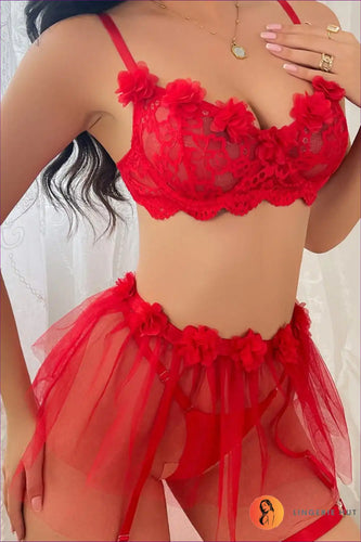 Levoire | Robe tulipe à fleurs rouges en dentelle combinaison – Sexy & Élégant