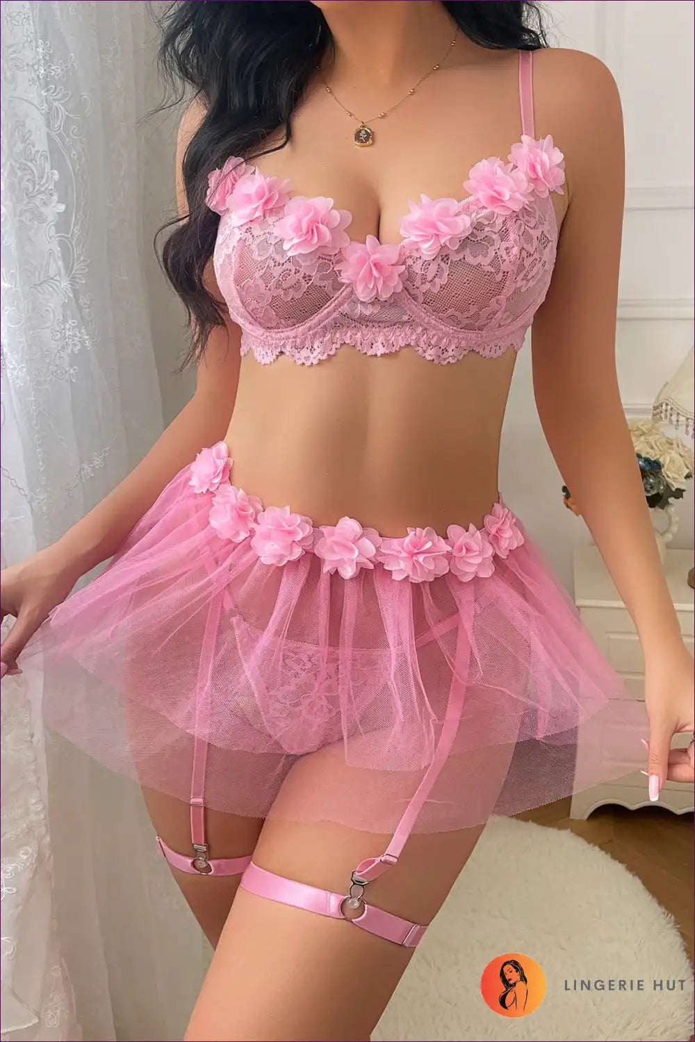 Levoire | Robe tulipe à fleurs rouges en dentelle combinaison – Sexy & Élégant Rosa