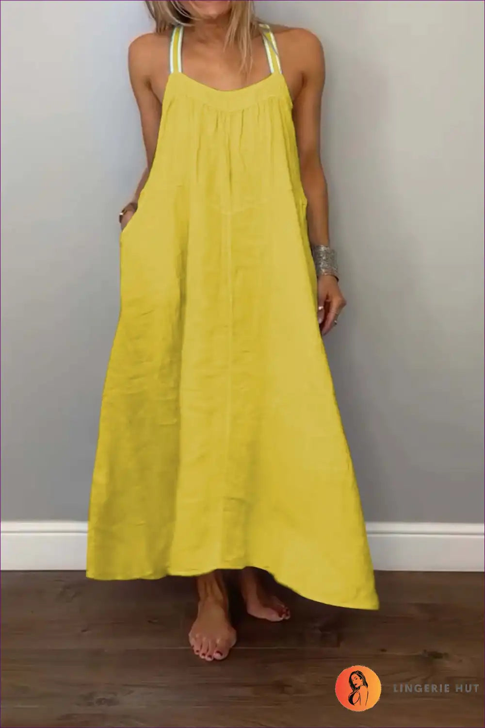 Levoire | Locker Bleu Robe Maxi à Bretelles Larges – Confort Sans Effort Jaune