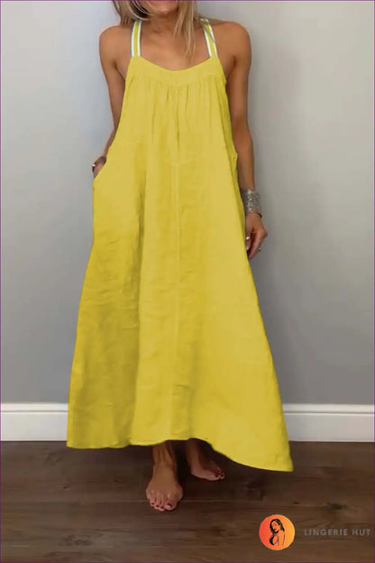 Levoire | Locker Bleu Robe Maxi à Bretelles Larges – Confort Sans Effort Jaune