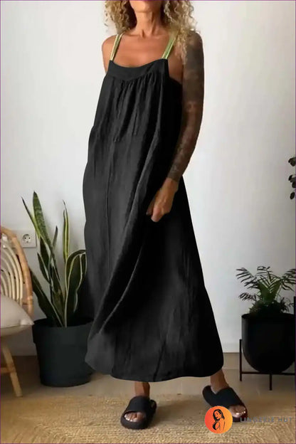 Levoire | Locker Bleu Robe Maxi à Bretelles Larges – Confort Sans Effort Noir