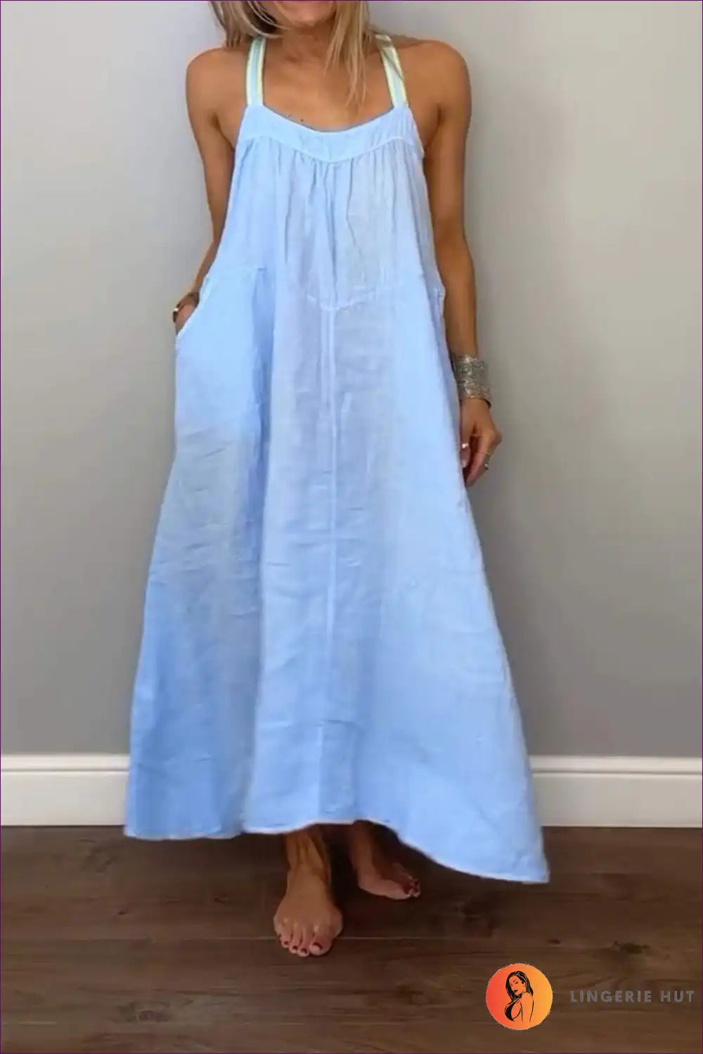 Levoire | Locker Bleu Robe Maxi à Bretelles Larges – Confort Sans Effort Bleu clair