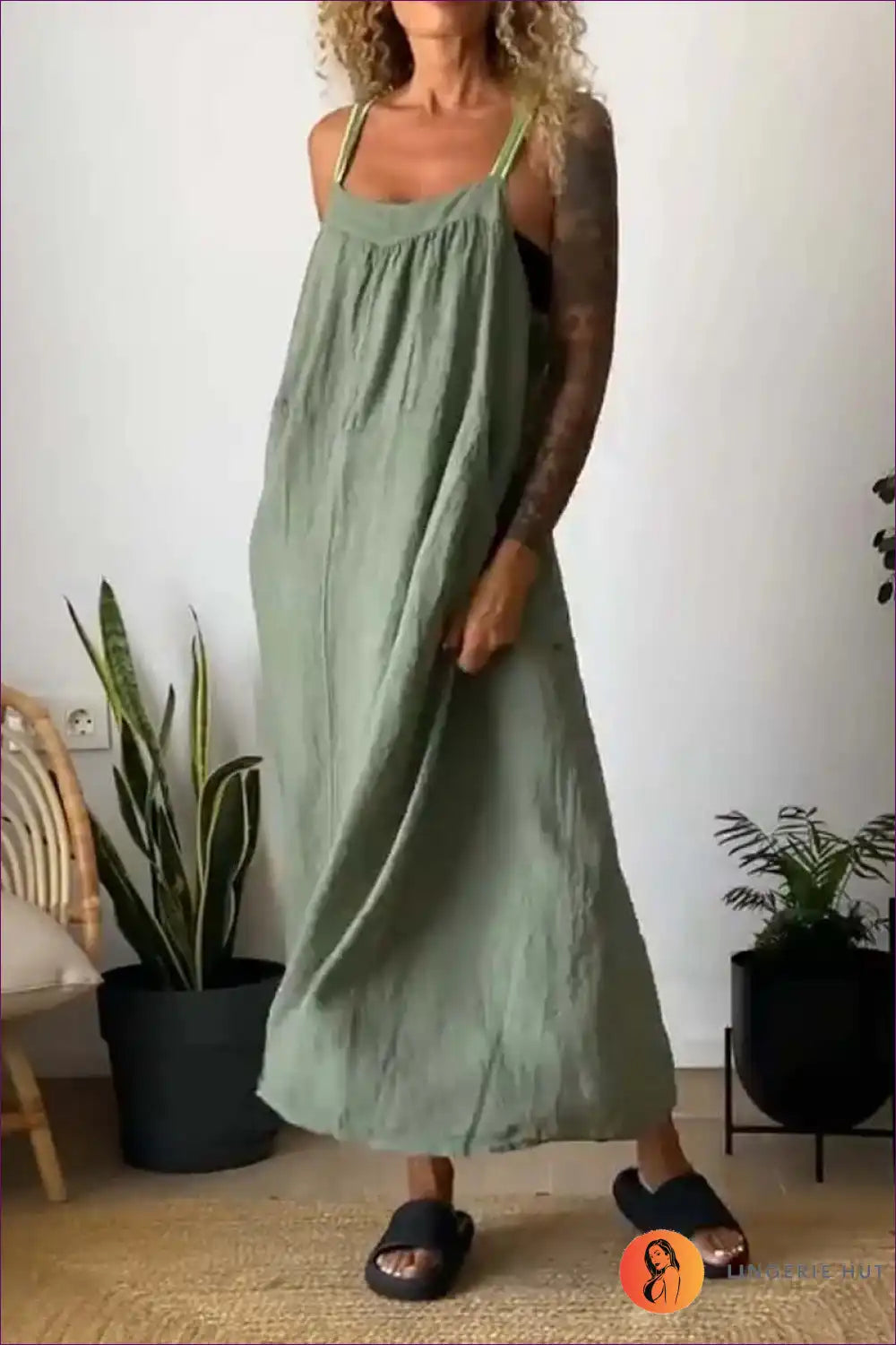 Levoire | Locker Bleu Robe Maxi à Bretelles Larges – Confort Sans Effort Vert