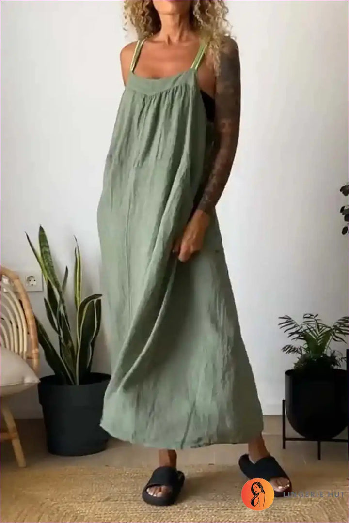 Levoire | Locker Bleu Robe Maxi à Bretelles Larges – Confort Sans Effort Vert