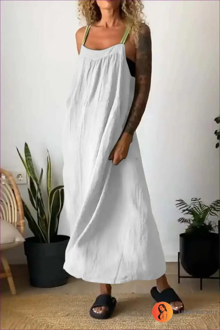 Levoire | Locker Bleu Robe Maxi à Bretelles Larges – Confort Sans Effort Blanc