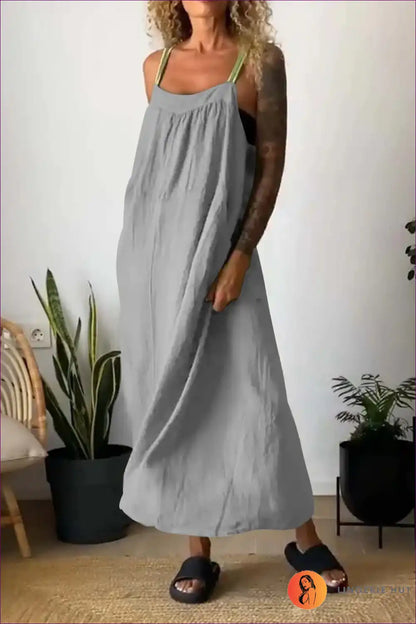 Levoire | Locker Bleu Robe Maxi à Bretelles Larges – Confort Sans Effort Gris