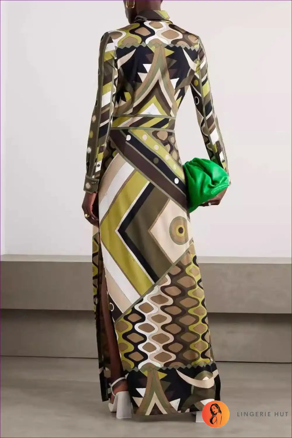 Levoire | Robe Maxi à Imprimé Géométrique Rétro - Élégance Audacieuse