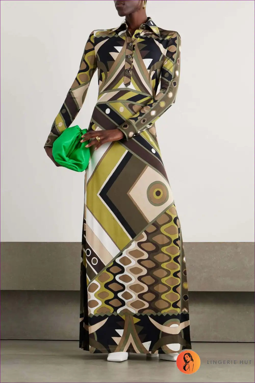 Levoire | Robe Maxi à Imprimé Géométrique Rétro - Élégance Audacieuse Moni