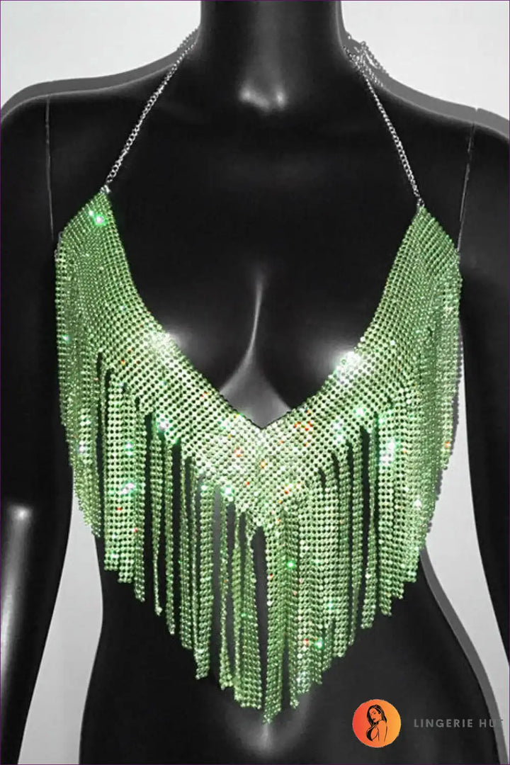 Levoire | Top Strass Brillant - Yökerho Kimallus Une taille Vert