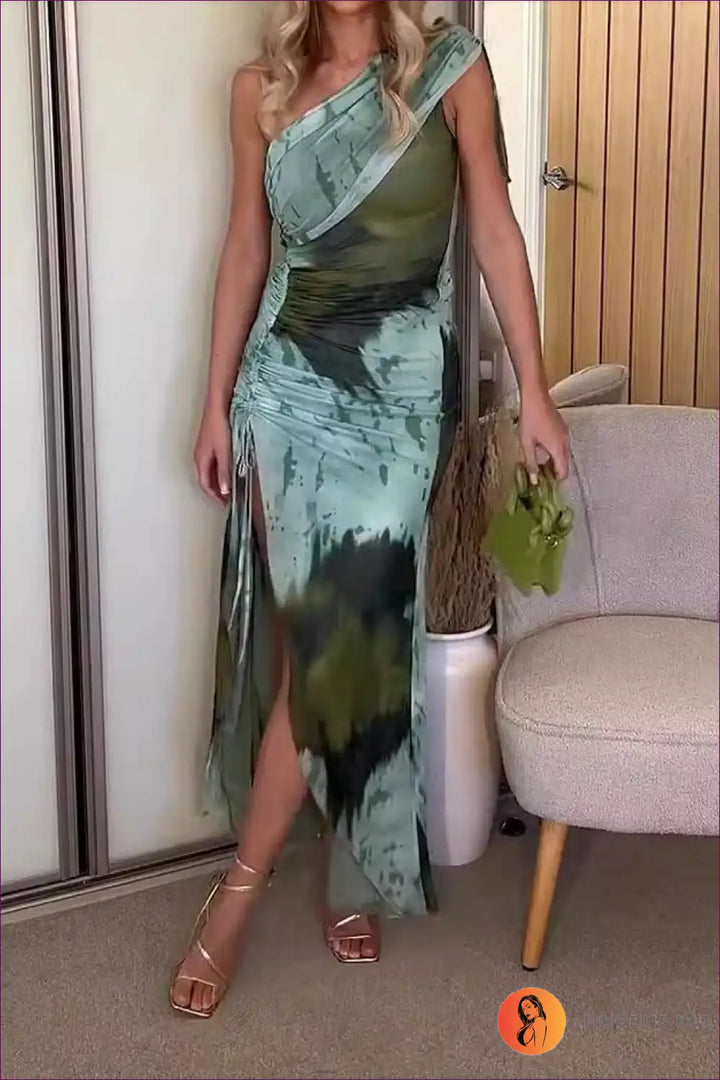 Levoire | Salvia vert à une épaule robe maxi teinte - élégance sans effort Vert
