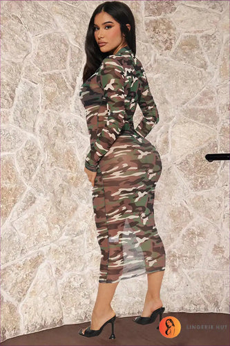 Levoire | Robe bodycon en mesh camo sexy – Tentation nocturne