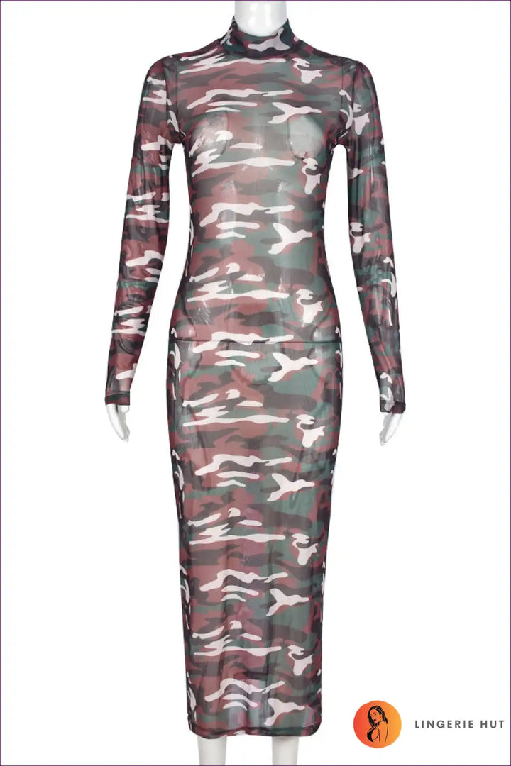 Levoire | Robe bodycon en mesh camo sexy – Tentation nocturne Vert