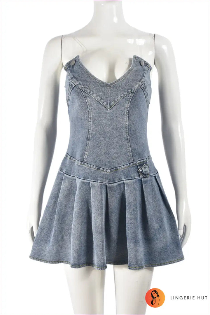 Levoire | Robe en denim A-line sexy – Parfaite pour les fêtes et les clubs Bleu