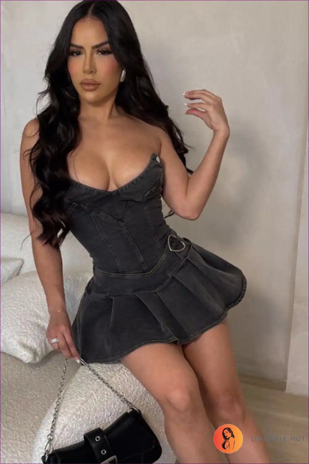 Levoire | Robe en denim A-line sexy – Parfaite pour les fêtes et les clubs Noir
