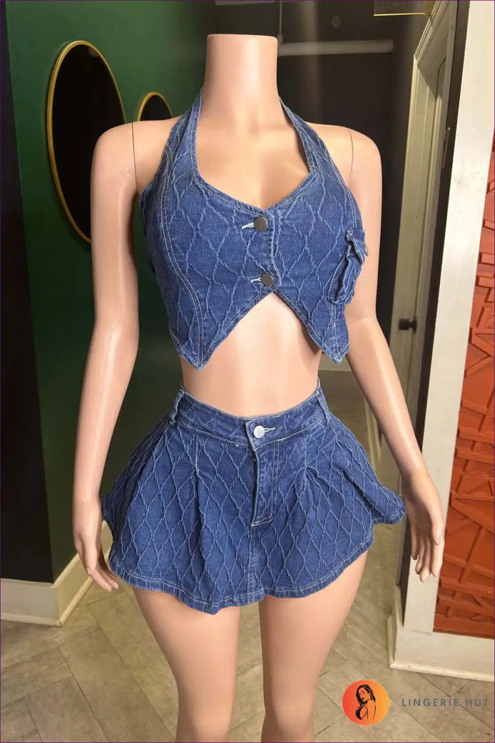 Levoire | Ensemble Halter en Denim Sexy - Tentation d'Été Mereneito
