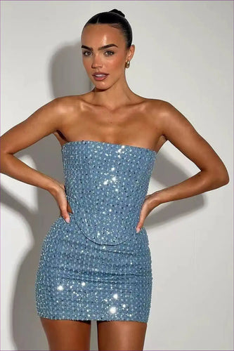 Levoire | Top en tube en denim sexy avec paillettes - Style d'été scintillant