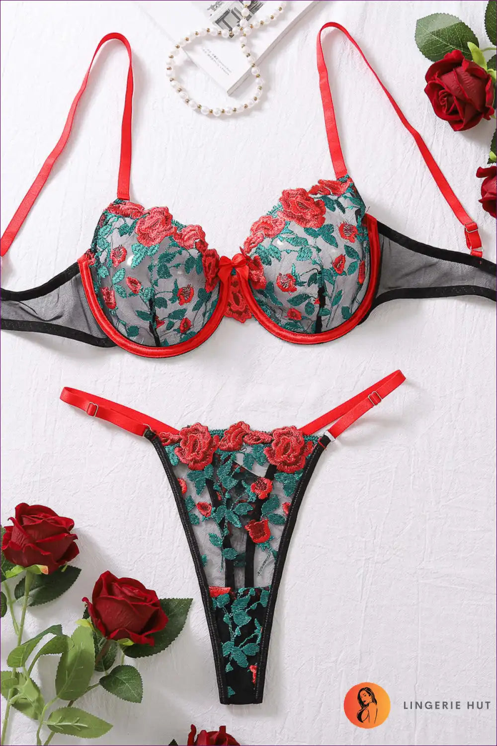 Levoire | Ensembles de lingerie brodés à motifs floraux sexy – Élégance transparente Noir