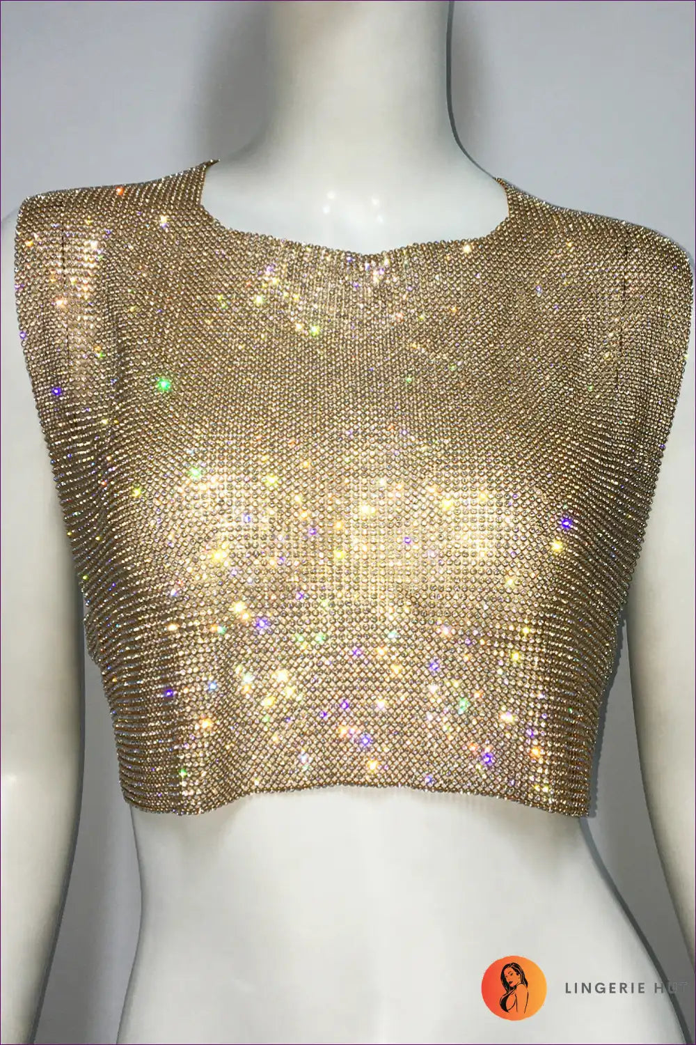 Levoire | Top sexy dos ouvert en strass - Éclat d'été Une taille Or