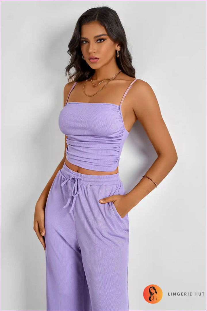 Levoire | Ensemble Superposé à Bretelles Spaghetti Sexy - Glamour d'Été Sans Effort Lila
