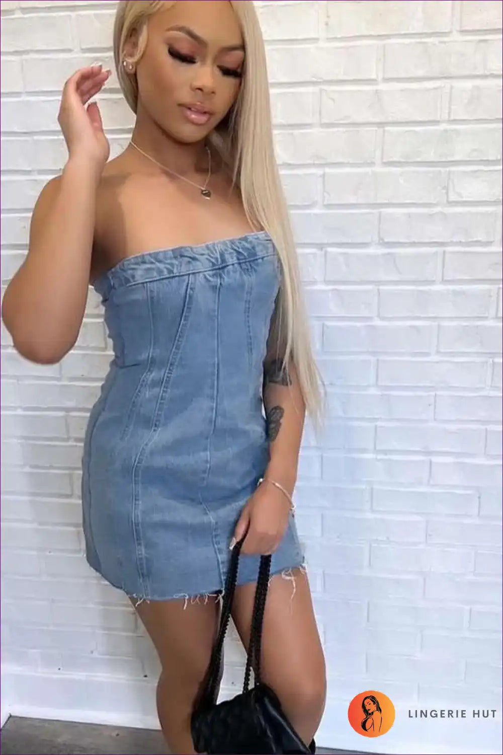 Levoire | Robe Bodycon en denim sans bretelles sexy – Prête pour la fête