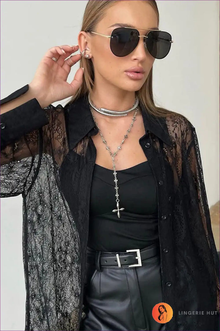 Levoire | Chemise à boutons en tissu transparent noir à manches longues - Goth Glam